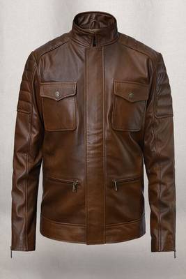 men's dark brown lambskin cafe racer jacket band collar racer 2