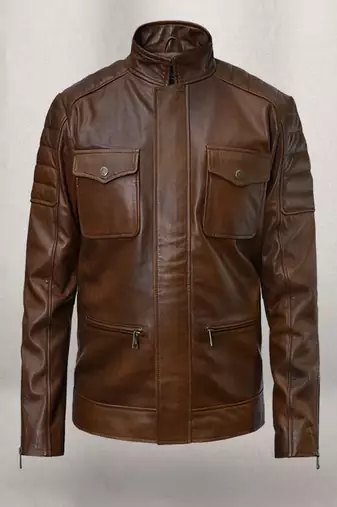 men's dark brown lambskin cafe racer jacket band collar racer