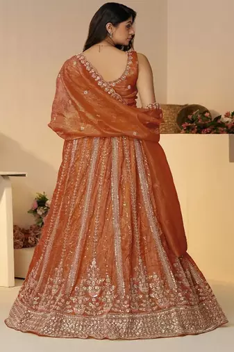 Embroidered Organza Semi Stitched Lehenga & Unstitched Blouse With Dupatta