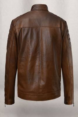 men's dark brown lambskin cafe racer jacket band collar racer 3