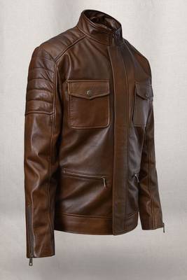men's dark brown lambskin cafe racer jacket band collar racer 4