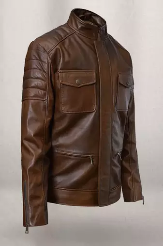 men's dark brown lambskin cafe racer jacket band collar racer