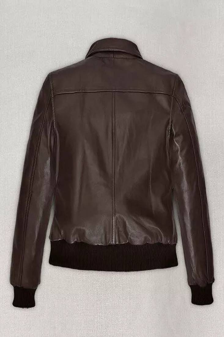 Dark brown stylish pure lambskinleather jacket motorcycle jacket waist rib