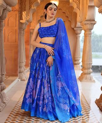 Printed Thread Work Ready to Wear Lehenga & Unstitched Blouse With Dupatta 1