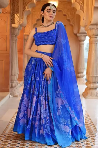 Printed Thread Work Ready to Wear Lehenga & Unstitched Blouse With Dupatta