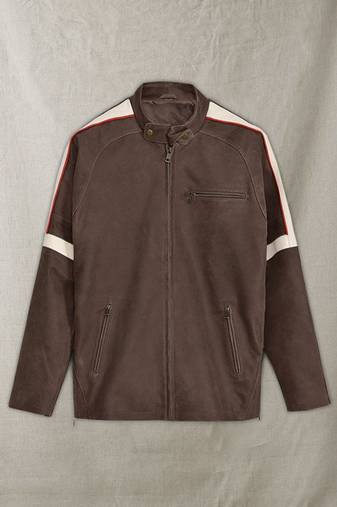 Dark brown stylish pure lambskin suedeleather jacket motorcycle war of world look