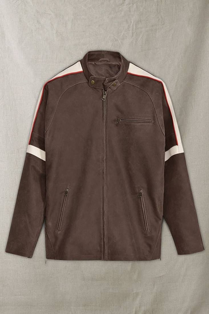 Dark brown stylish pure lambskin suedeleather jacket motorcycle war of world look