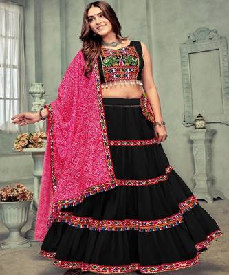 Embroidered Thread Work Semi Stitched Lehenga & Blouse With Dupatta 1