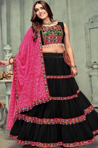 Embroidered Thread Work Semi Stitched Lehenga & Blouse With Dupatta