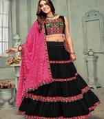 Embroidered Thread Work Semi Stitched Lehenga & Blouse With Dupatta