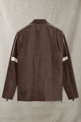 men's dark brown suede leather biker jacket classic moto zip 2