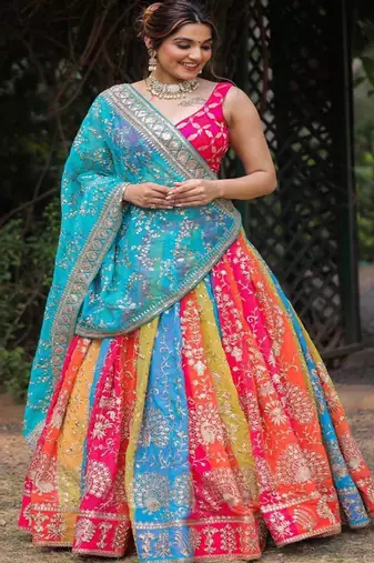 Embroidered Sequinned Semi Stitched Lehenga & Unstitched Blouse With Dupatta