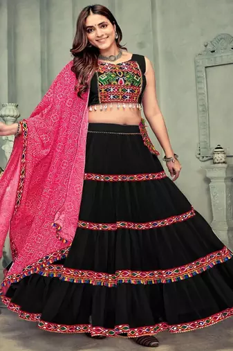 Embroidered Thread Work Semi Stitched Lehenga & Blouse With Dupatta