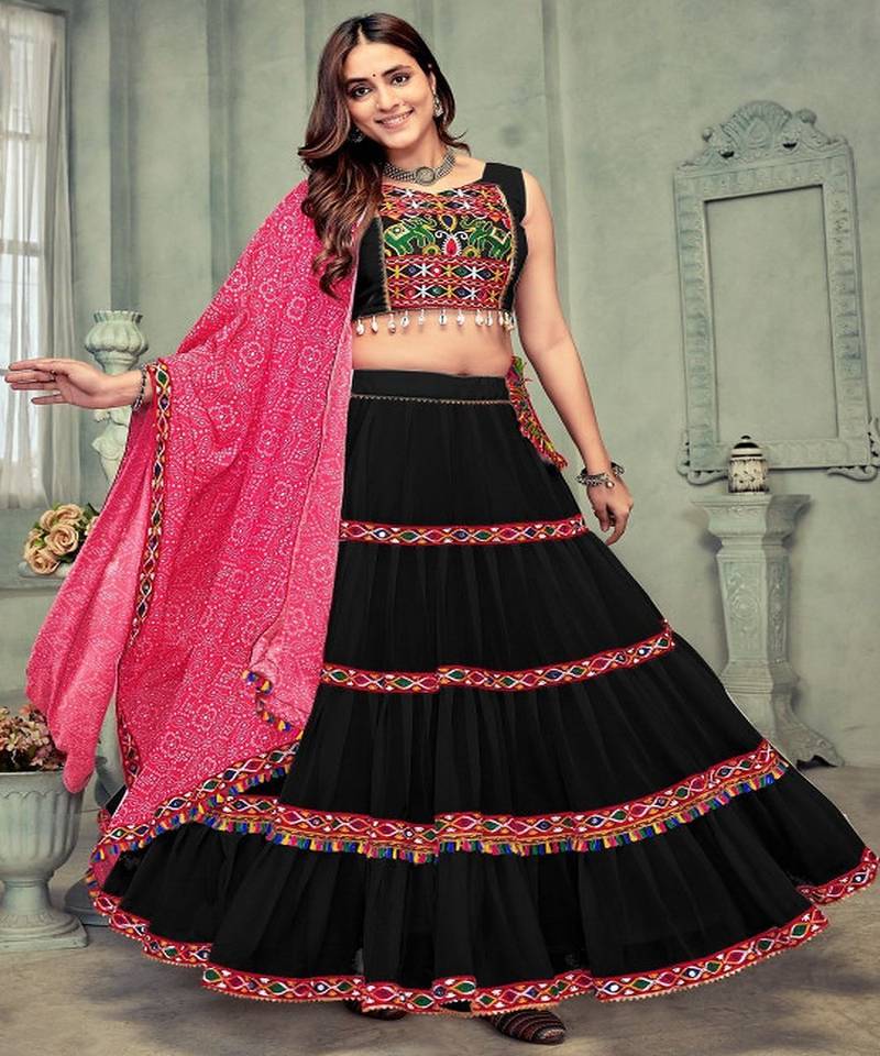 Embroidered Thread Work Semi Stitched Lehenga & Blouse With Dupatta