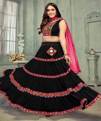 Embroidered Thread Work Semi Stitched Lehenga & Blouse With Dupatta 3