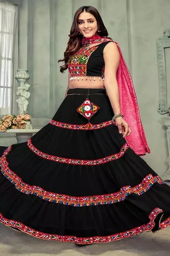 Embroidered Thread Work Semi Stitched Lehenga & Blouse With Dupatta