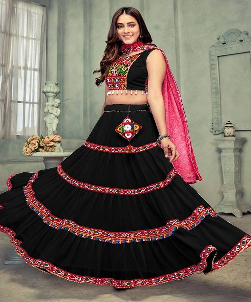 Embroidered Thread Work Semi Stitched Lehenga & Blouse With Dupatta