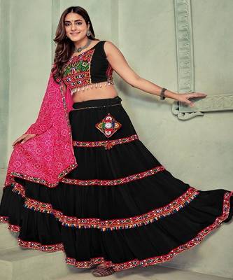 Embroidered Thread Work Semi Stitched Lehenga & Blouse With Dupatta 4