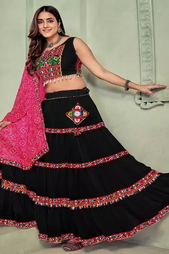 Embroidered Thread Work Semi Stitched Lehenga & Blouse With Dupatta