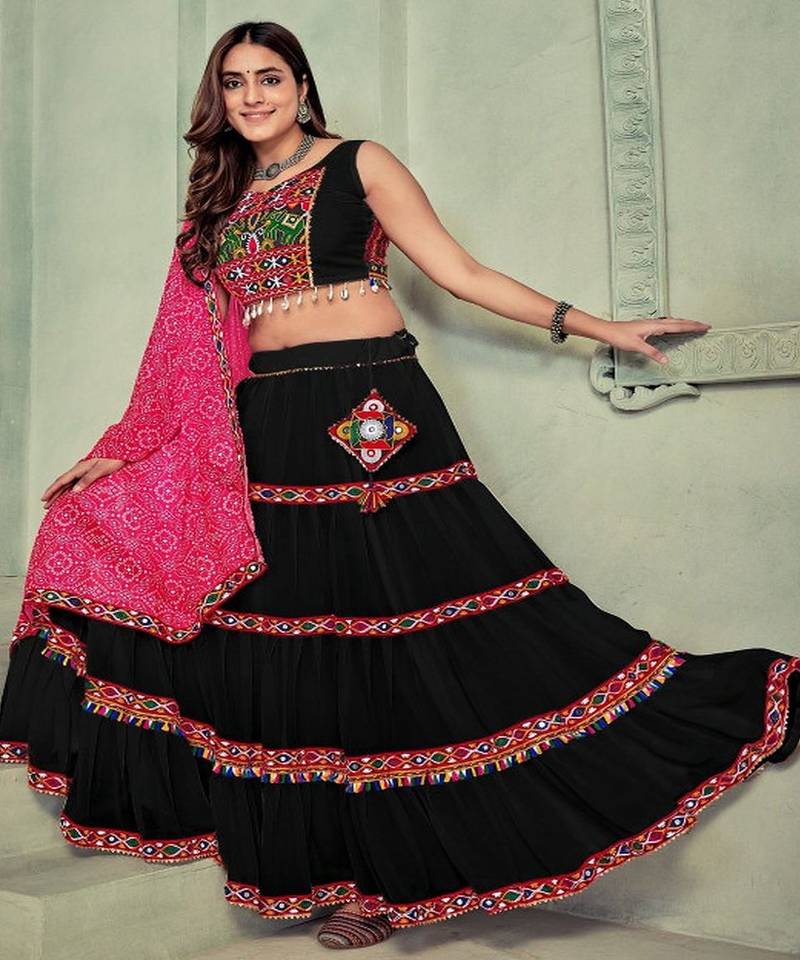Embroidered Thread Work Semi Stitched Lehenga & Blouse With Dupatta