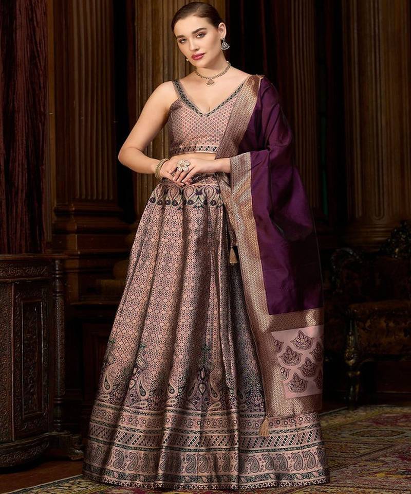 Semi Stitched Lehenga & Blouse With Dupatta