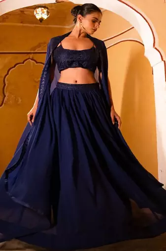 Embroidered Sequinned Georgette Ready To Wear Lehenga & Blouse With Dupatta