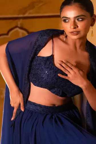 Embroidered Sequinned Georgette Ready To Wear Lehenga & Blouse With Dupatta