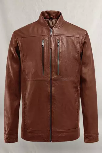 Dark brown stylish pure lambskin leather jacket motorcycle biker style