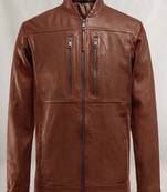 Dark brown stylish pure lambskin leather jacket motorcycle biker style