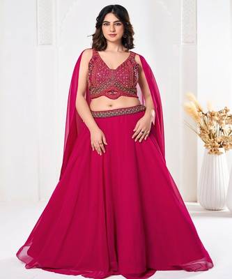 Embroidered Beads and Stones Semi Stitched Lehenga & Blouse With Dupatta 1