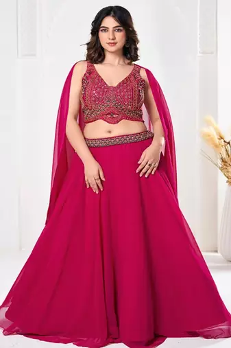Embroidered Beads and Stones Semi Stitched Lehenga & Blouse With Dupatta