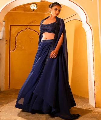 Embroidered Sequinned Georgette Ready To Wear Lehenga & Blouse With Dupatta 4