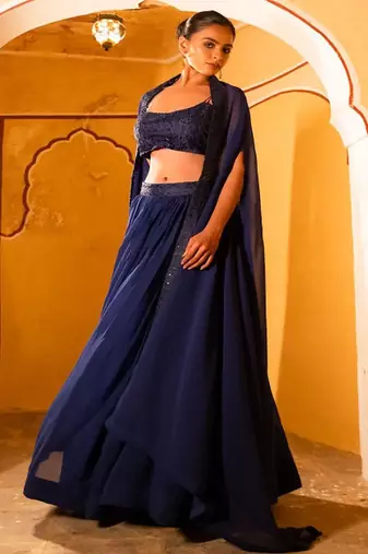 Embroidered Sequinned Georgette Ready To Wear Lehenga & Blouse With Dupatta