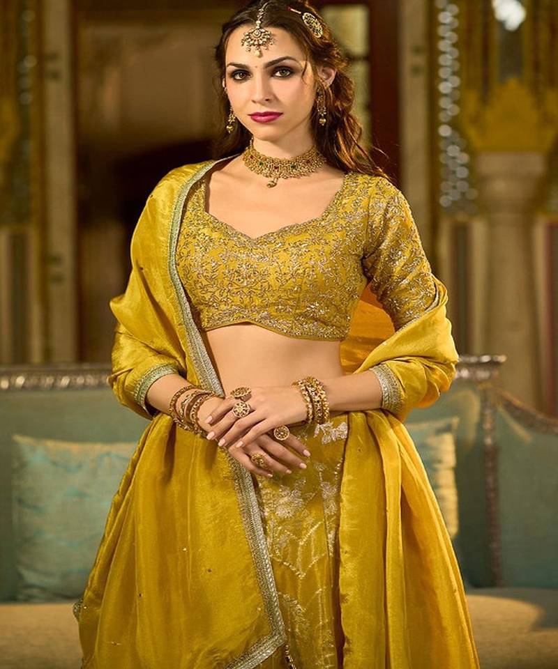 Ready to Wear Embroidered V Neck Flared Lehenga  & Blouse With Dupatta