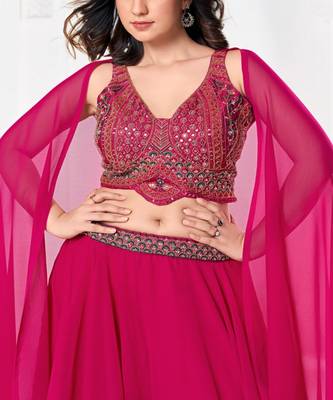 Embroidered Beads and Stones Semi Stitched Lehenga & Blouse With Dupatta 2