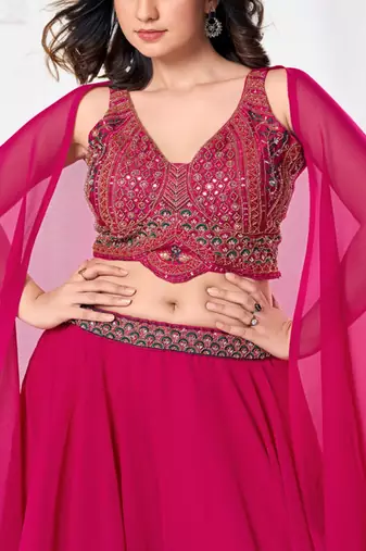 Embroidered Beads and Stones Semi Stitched Lehenga & Blouse With Dupatta