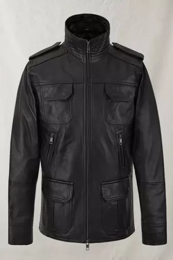 Classic vintage black stylish pure lambskin leather jacket 4 pockets button