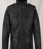 Classic vintage black stylish pure lambskin leather jacket 4 pockets button