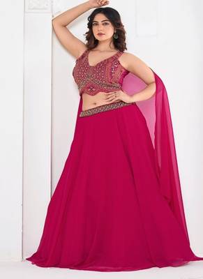 Embroidered Beads and Stones Semi Stitched Lehenga & Blouse With Dupatta 4