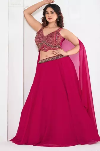 Embroidered Beads and Stones Semi Stitched Lehenga & Blouse With Dupatta