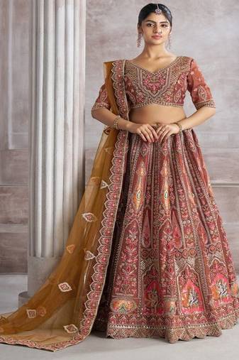 Embroidered Thread Work Semi Stitched Lehenga & Unstitched Blouse With Dupatta