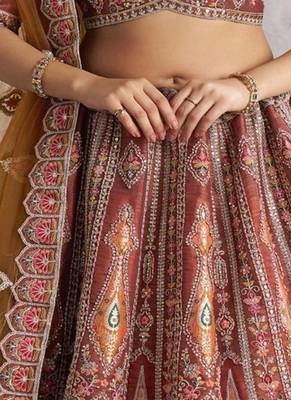 Embroidered Thread Work Semi Stitched Lehenga & Unstitched Blouse With Dupatta 2
