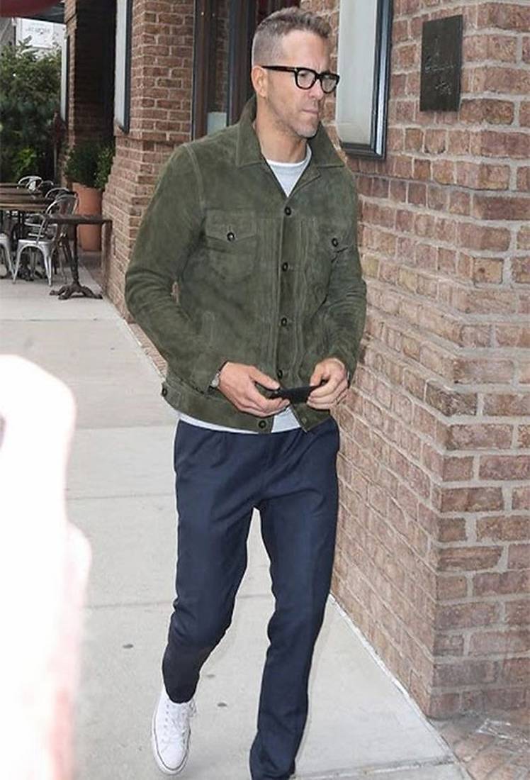 Dark brown stylish pure lambskin suede leather jacket ryan reynold look