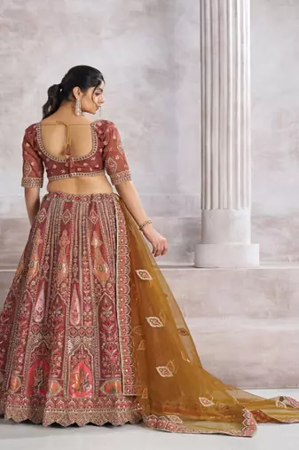 Embroidered Thread Work Semi Stitched Lehenga & Unstitched Blouse With Dupatta