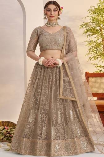 Embroidered Semi Stitched Lehenga & Unstitched Blouse With Dupatta