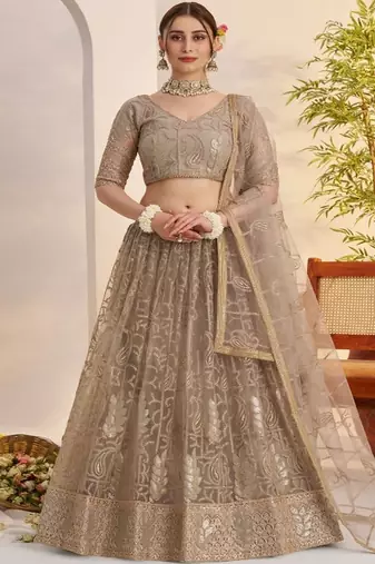 Embroidered Semi Stitched Lehenga & Unstitched Blouse With Dupatta