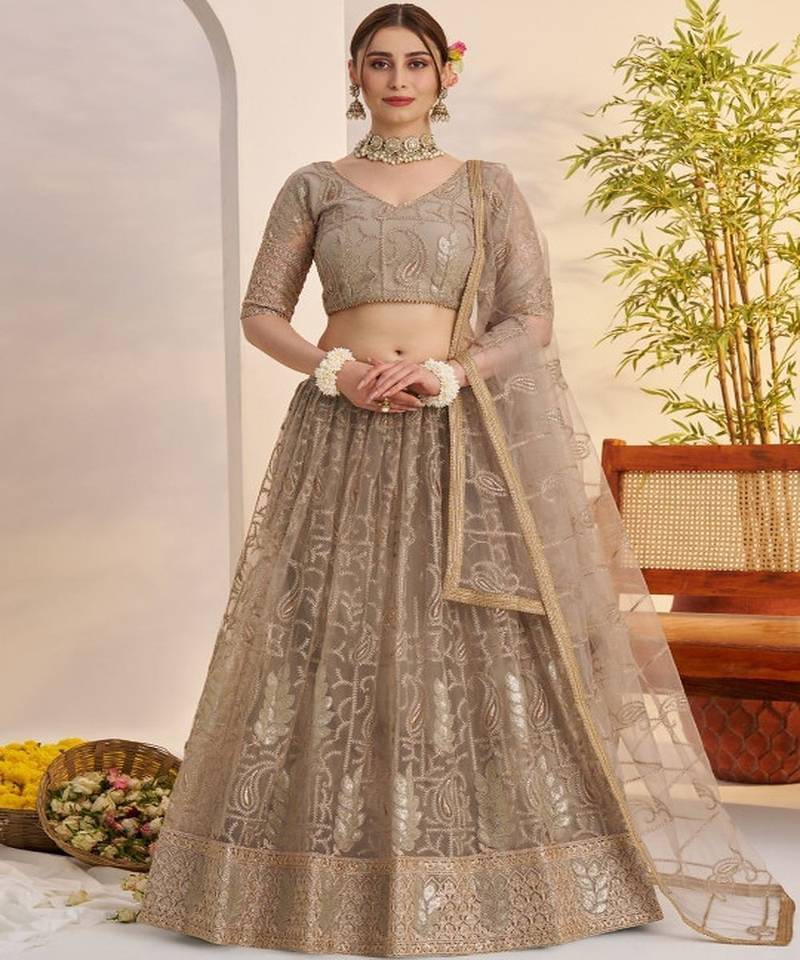 Embroidered Semi Stitched Lehenga & Unstitched Blouse With Dupatta