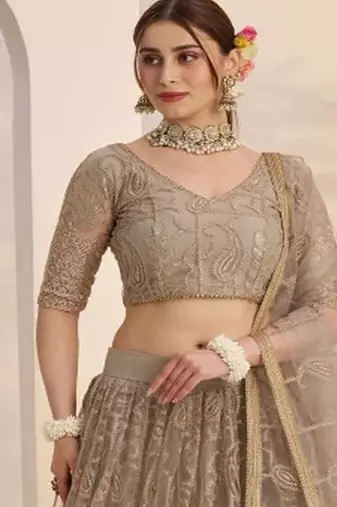 Embroidered Semi Stitched Lehenga & Unstitched Blouse With Dupatta