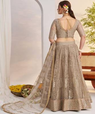 Embroidered Semi Stitched Lehenga & Unstitched Blouse With Dupatta 3