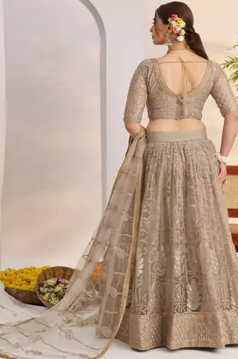 Embroidered Semi Stitched Lehenga & Unstitched Blouse With Dupatta